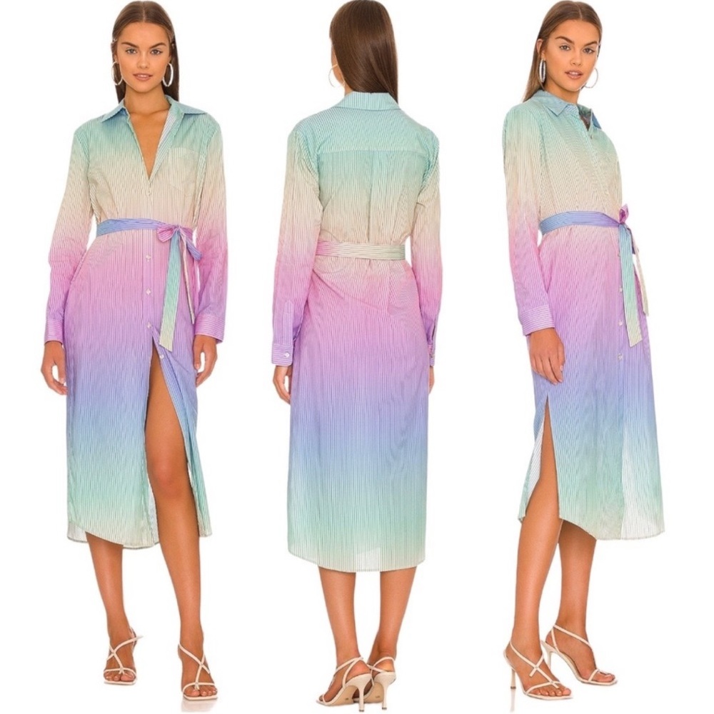 NWT LE SUPERBE Girlfriend Cover Up Striped Ombré  Button Down Shirtdress Size 6